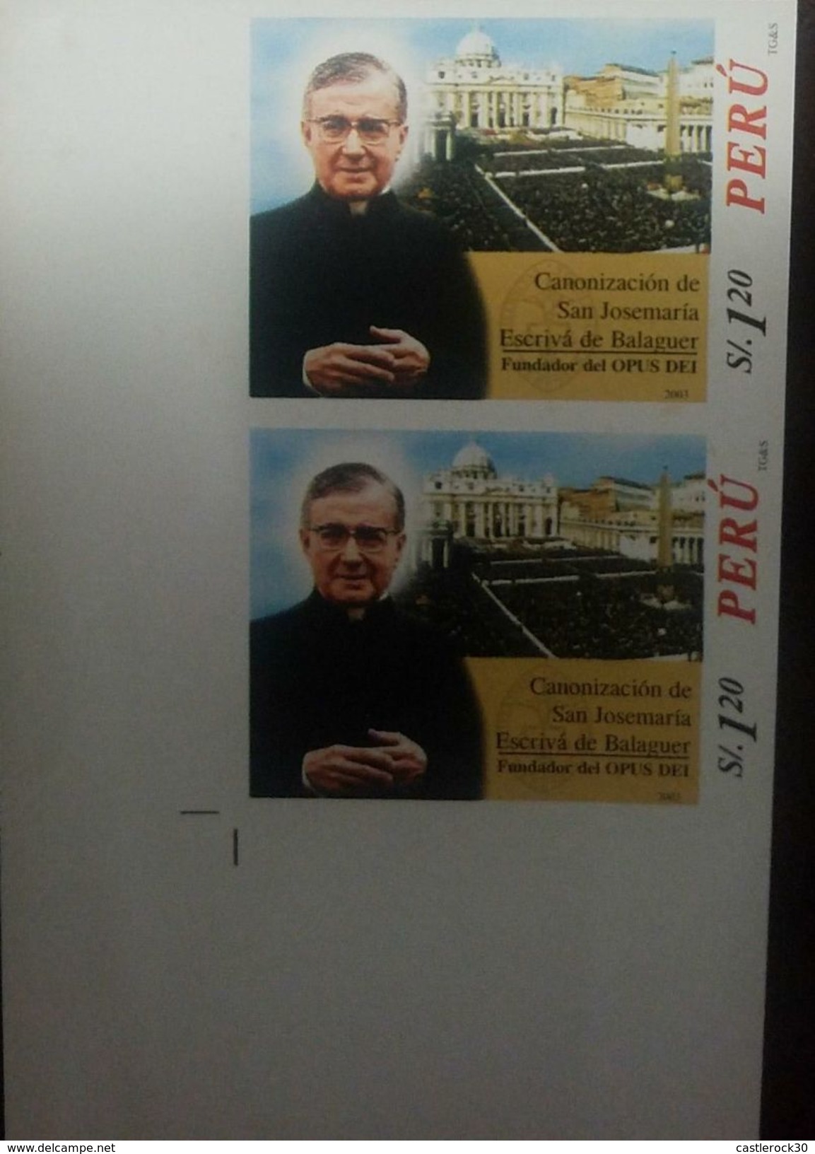 O) 2001 PERU,  IMPERFORATE, ST PETERS SQUARE -BASILICA IN THE VATICAN CITY - ARCHITECTURE, CANONIZATION OF SAN JOSEMARIA - Pérou