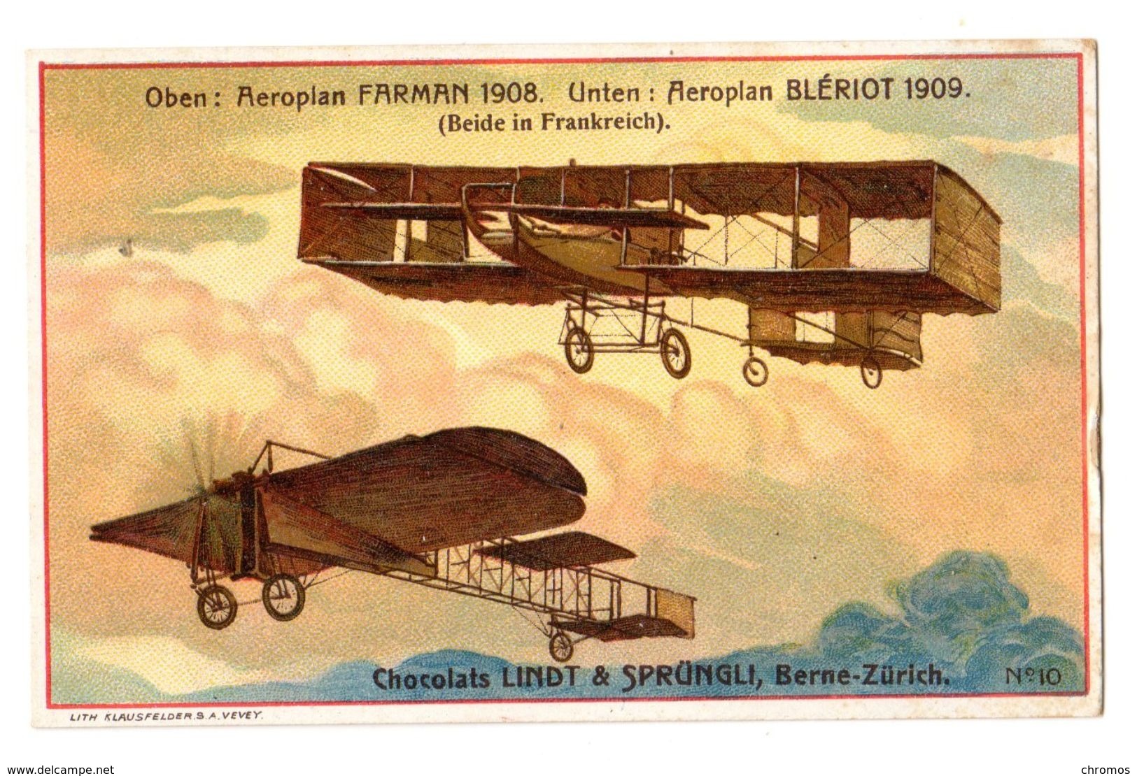 Chromo Suisse, Chocolat Linth & Sprüngli, Aviatik, Avion, Flugzeug, Farman, Blériot, 1908, 1909 - Autres & Non Classés