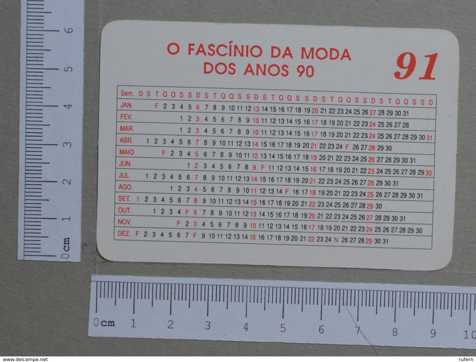 PORTUGAL   1991 - POKET CALENDAR - FASCINIO DA MODA - ANOS 90    - (Nº19407) - Petit Format : 1991-00