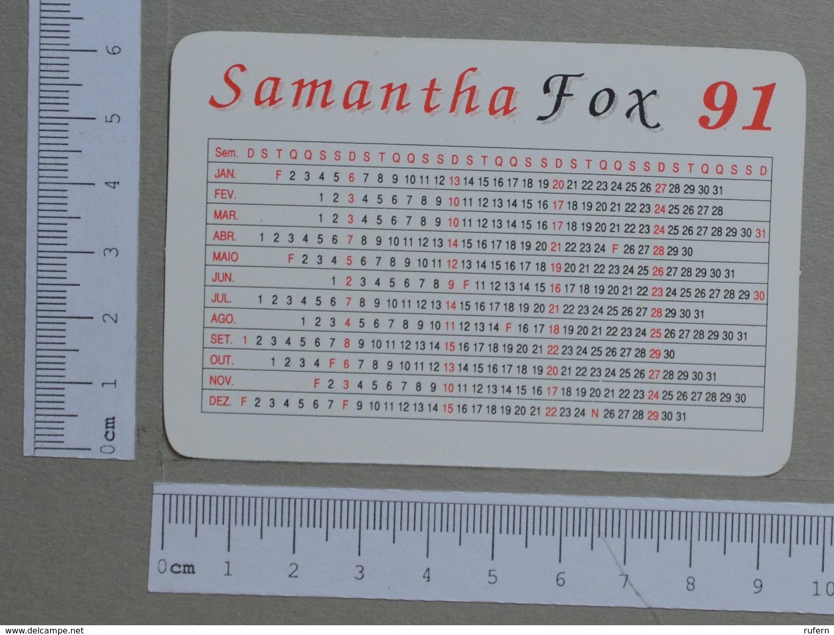 PORTUGAL   1991 - POKET CALENDAR - SAMANTHA FOX    - (Nº19409) - Formato Piccolo : 1991-00