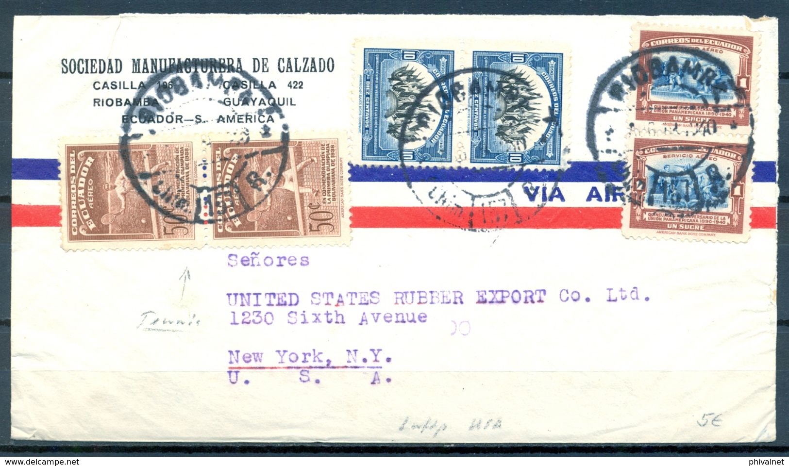 1940 , ECUADOR , SOBRE CIRCULADO ENTRE RIOBAMBA Y NUEVA YORK - Equateur