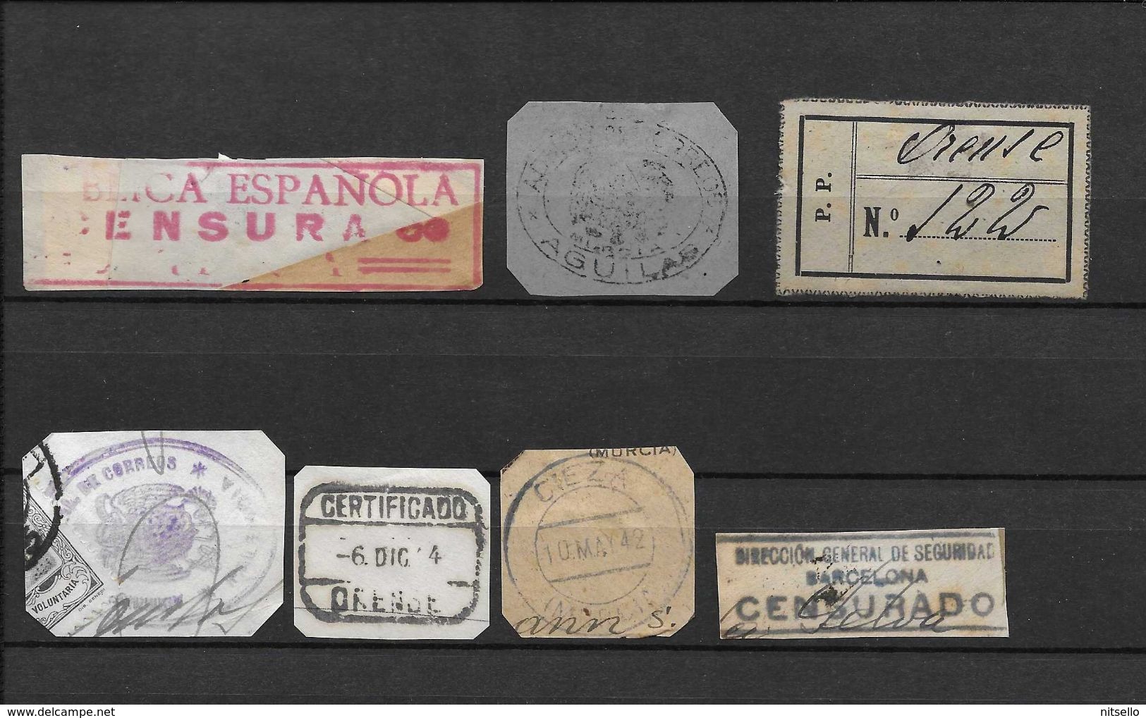 LOTE 2190    ///  (C025) ESPAÑA - MARCAS DE CENSURA MILITAR,  CIEZA, AGUILAS, ORENSE, ETC... - Spanish Civil War Labels