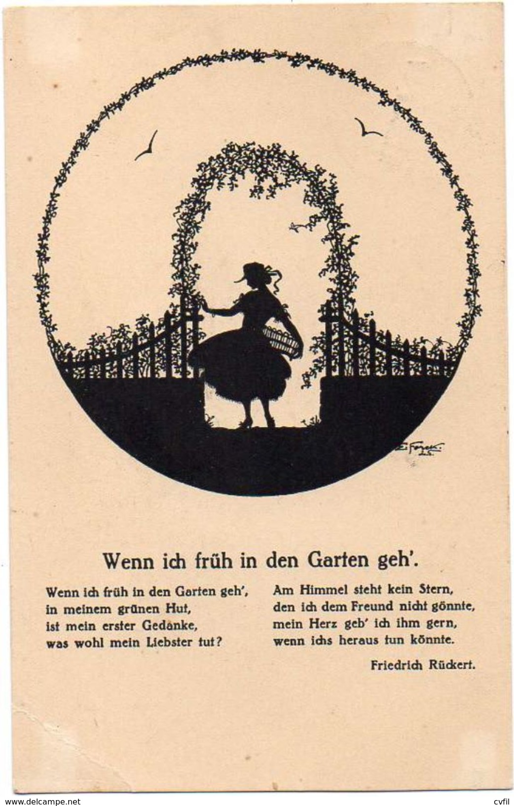 SILHOUETTE POSTAL CARD. Wenn Ich Früh In Den Garten Geh' By Elsbeth Forck - Silhouette - Scissor-type