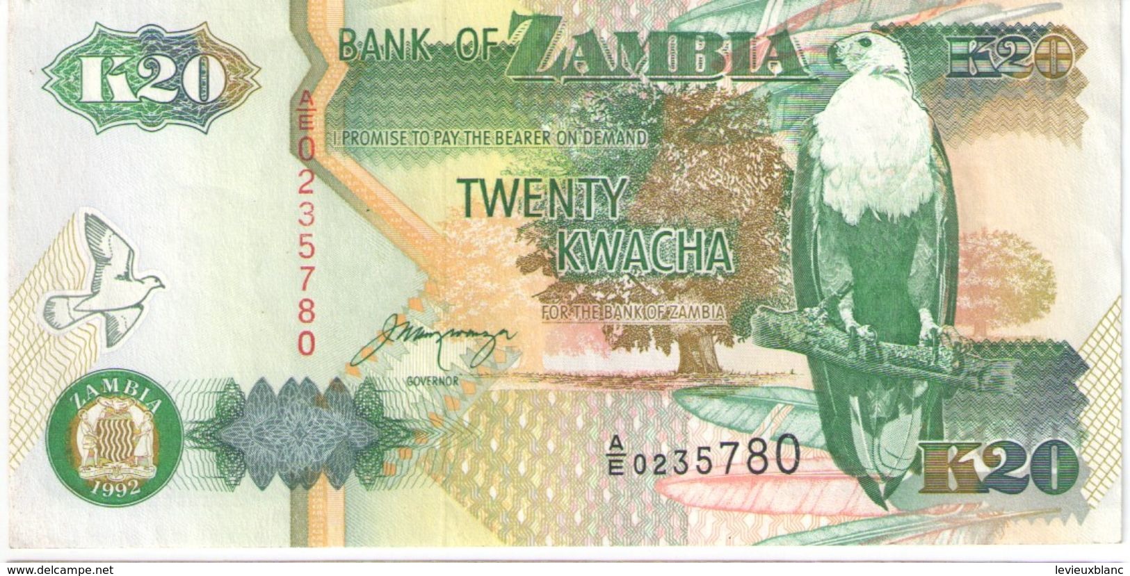 20 Kwachas/ Bank Of Zambia//  1992                                                      BILL179 - Zambia