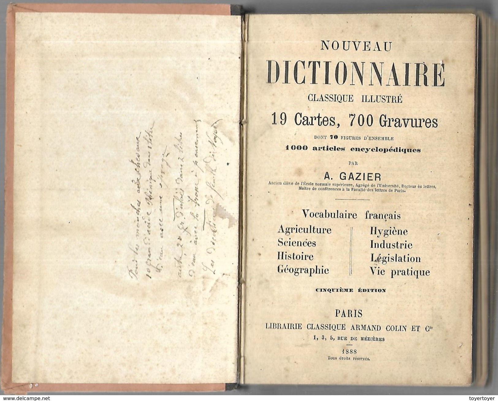 D330  Dictionnaire Classique Illustré De 1888 édition Armand Colin - Dictionnaires