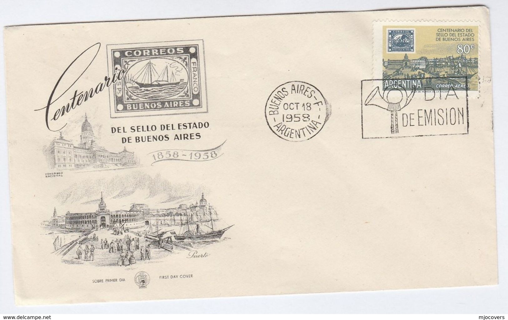 1958 ARGENTINA FDC STAMP CENTENARY Stamp On Stamps Cover - Stamps On Stamps