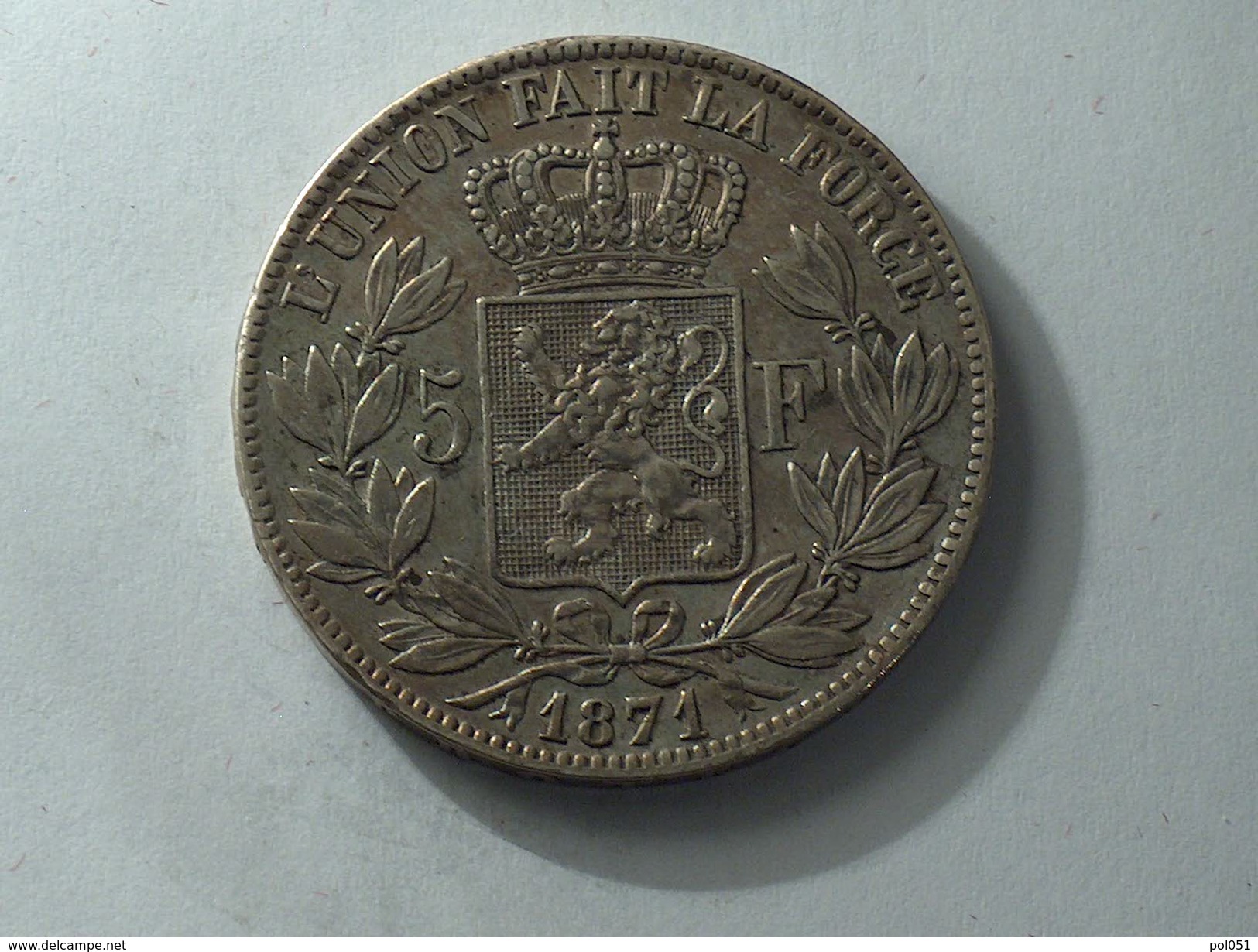 BELGIQUE 5 Francs 1871 Argent Silver Belgium - 5 Francs