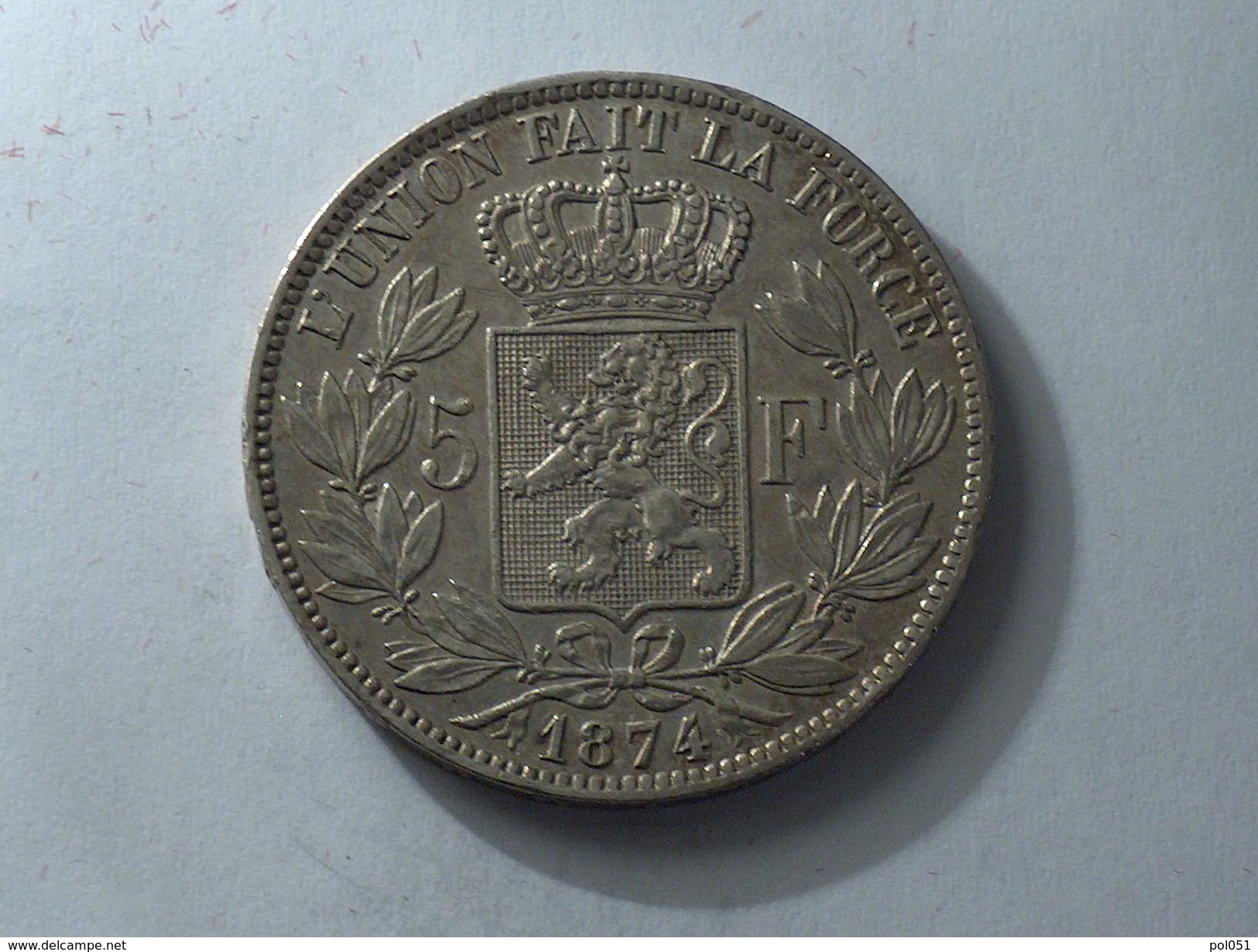 BELGIQUE 5 Francs 1874 Argent Silver Belgium - 5 Francs