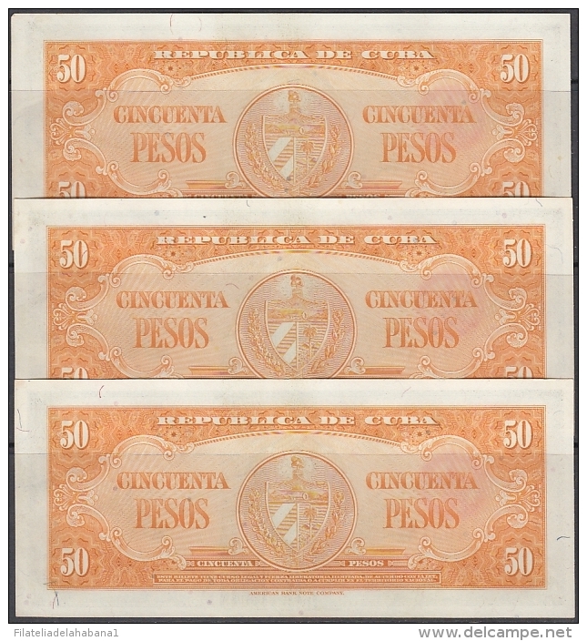 1950-BK-60 CUBA 50$ 1950 UNC CALIXTO GARCIA. 3 CONSECUTIVE. - Kuba