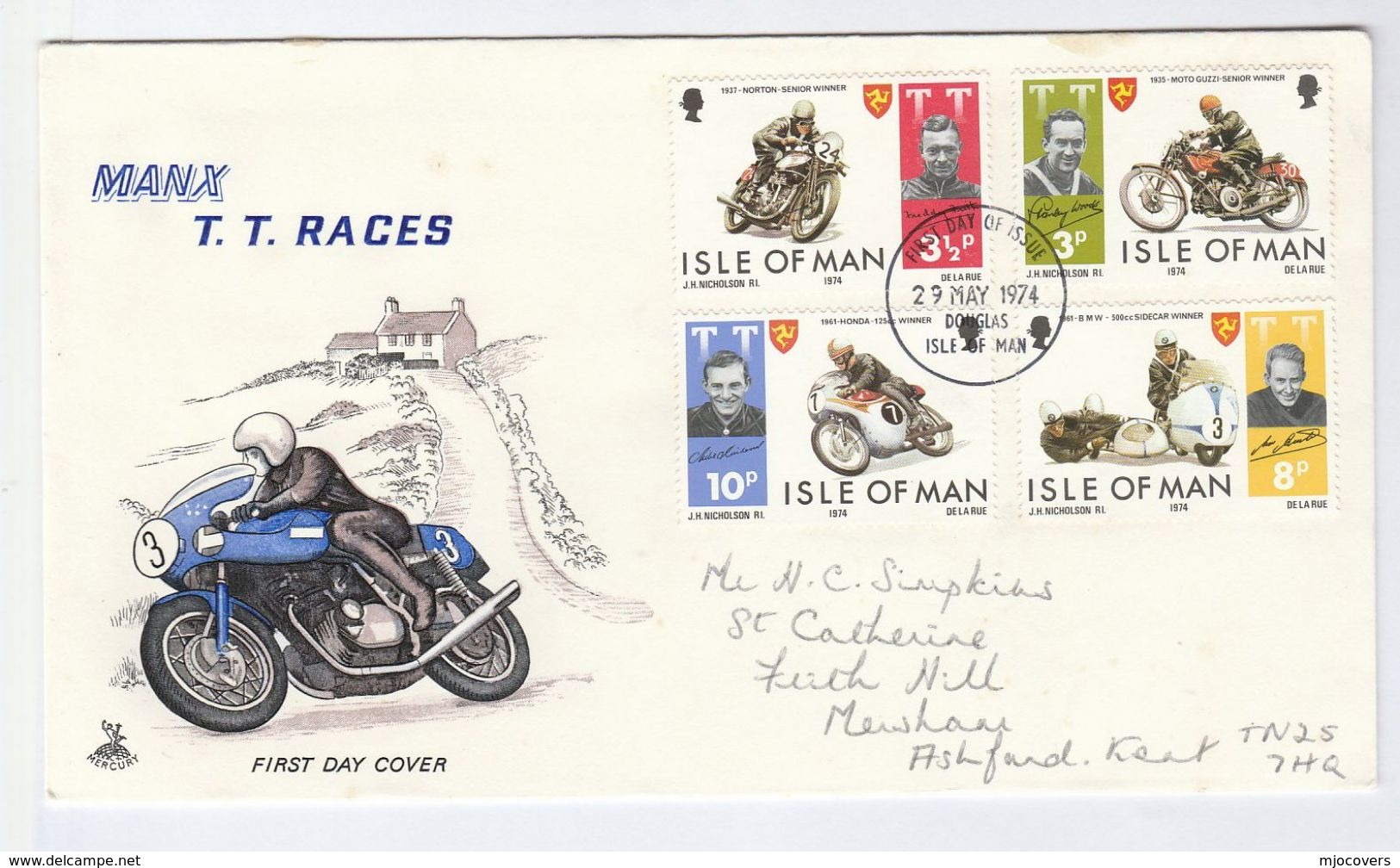 1974 ISLE OF MAN FDC Motorbike TT RACES Motorcycle Racing Sport Cover - Motorbikes