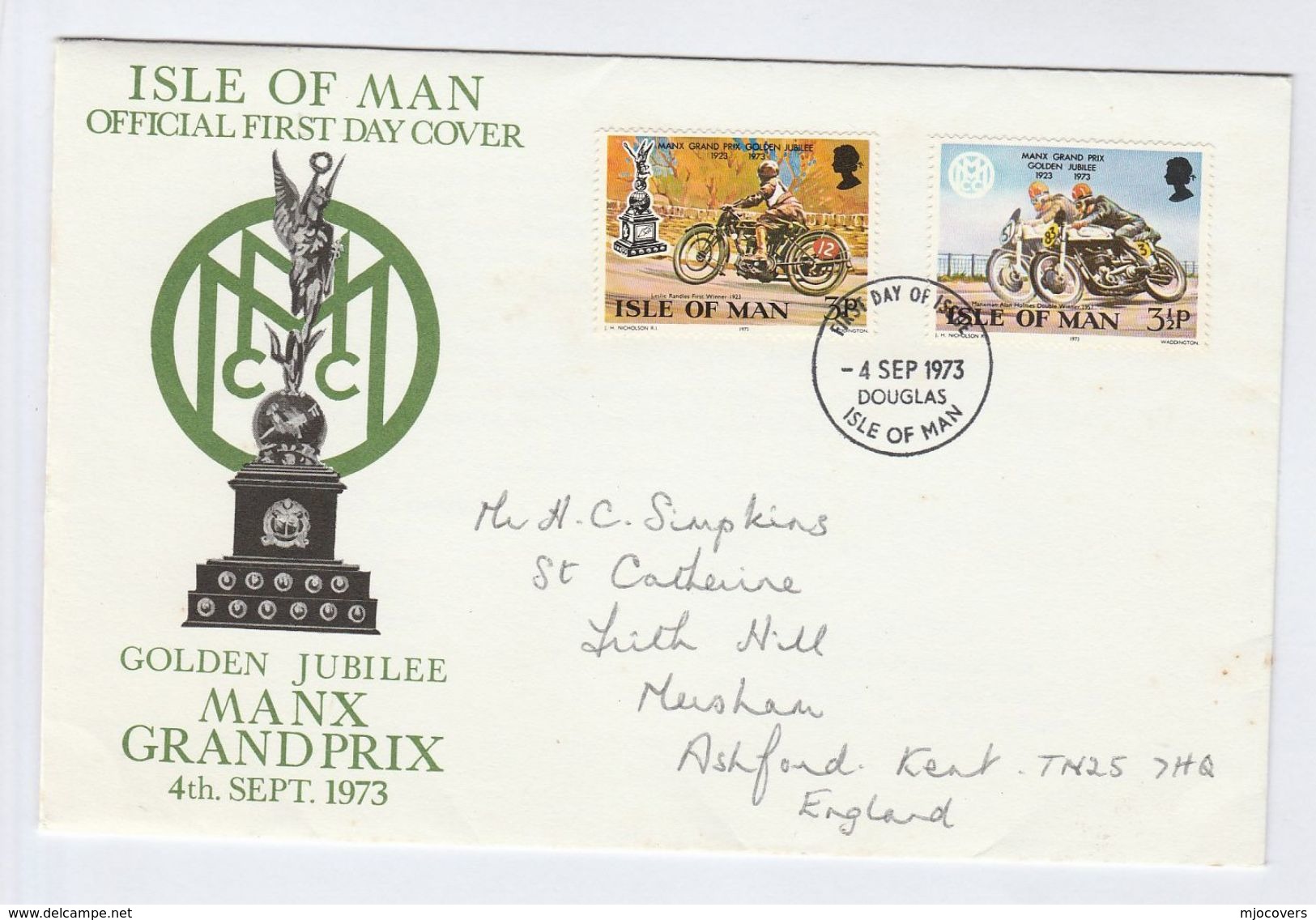 1973 ISLE OF MAN FDC Motorbike MANX GRAND PRIX RACE Motorcycle Racing Sport Cover - Motorbikes