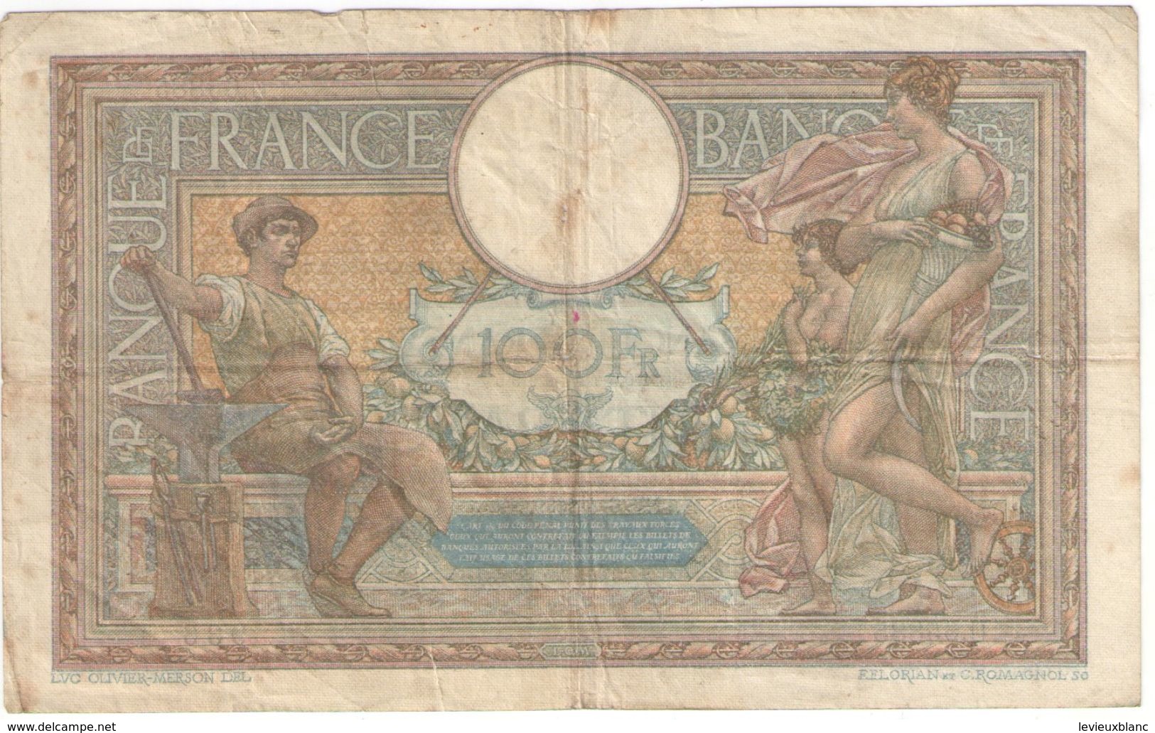 Billet/100 Francs/  Olivier Merson DEL/Banque De France/ 1939        BILL195 - 100 F 1908-1939 ''Luc Olivier Merson''