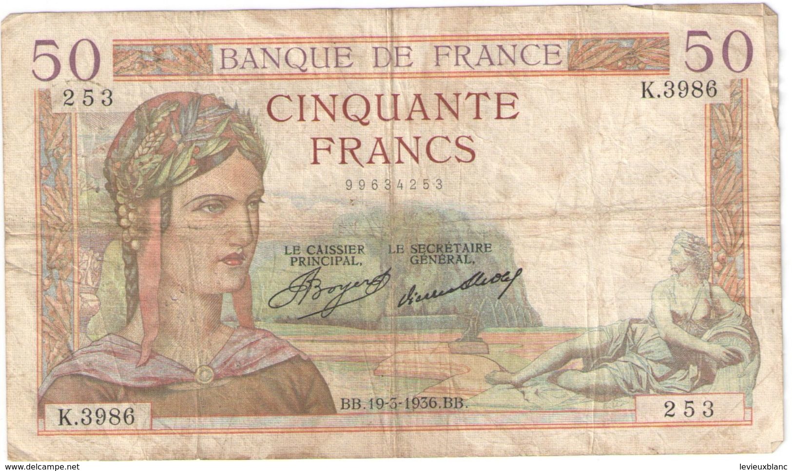 Billet/50 Francs/ Cérés /Banque De France/ 1936        BILL197 - 50 F 1934-1940 ''Cérès''