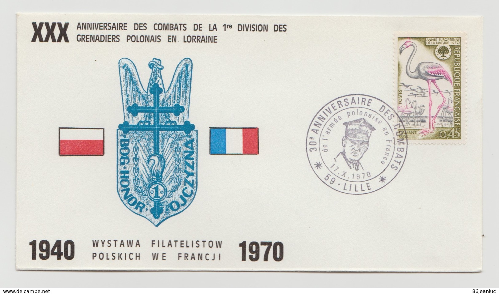 France : XXX Anniversaire Des Combats De La 1er Division Des Grenadiers Polonais En Lorraine Avec Timbre N° 1634 - Commemorative Postmarks