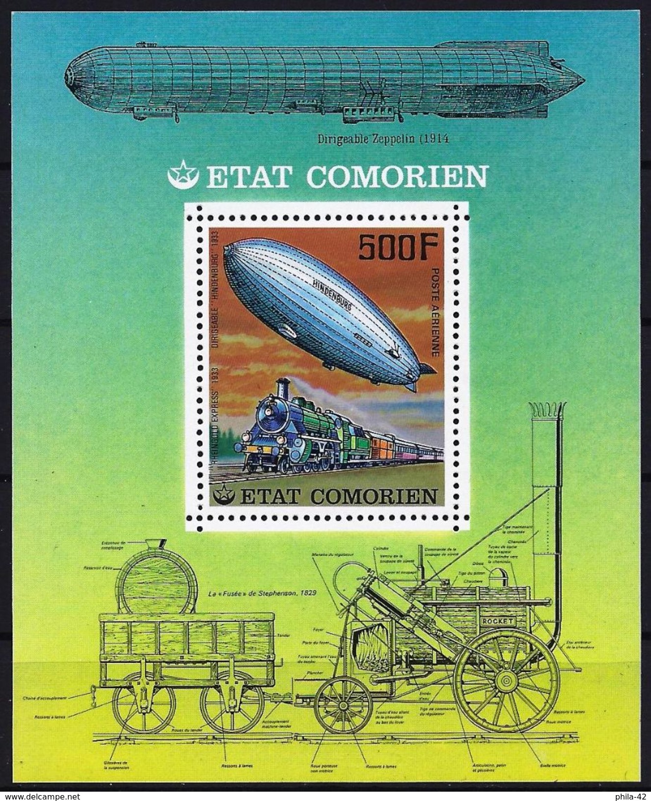 Comoro Islands 1977 - Airship And Locomotive ( Mi B 344B - YT Pa 122 )² MNH** - Comores (1975-...)