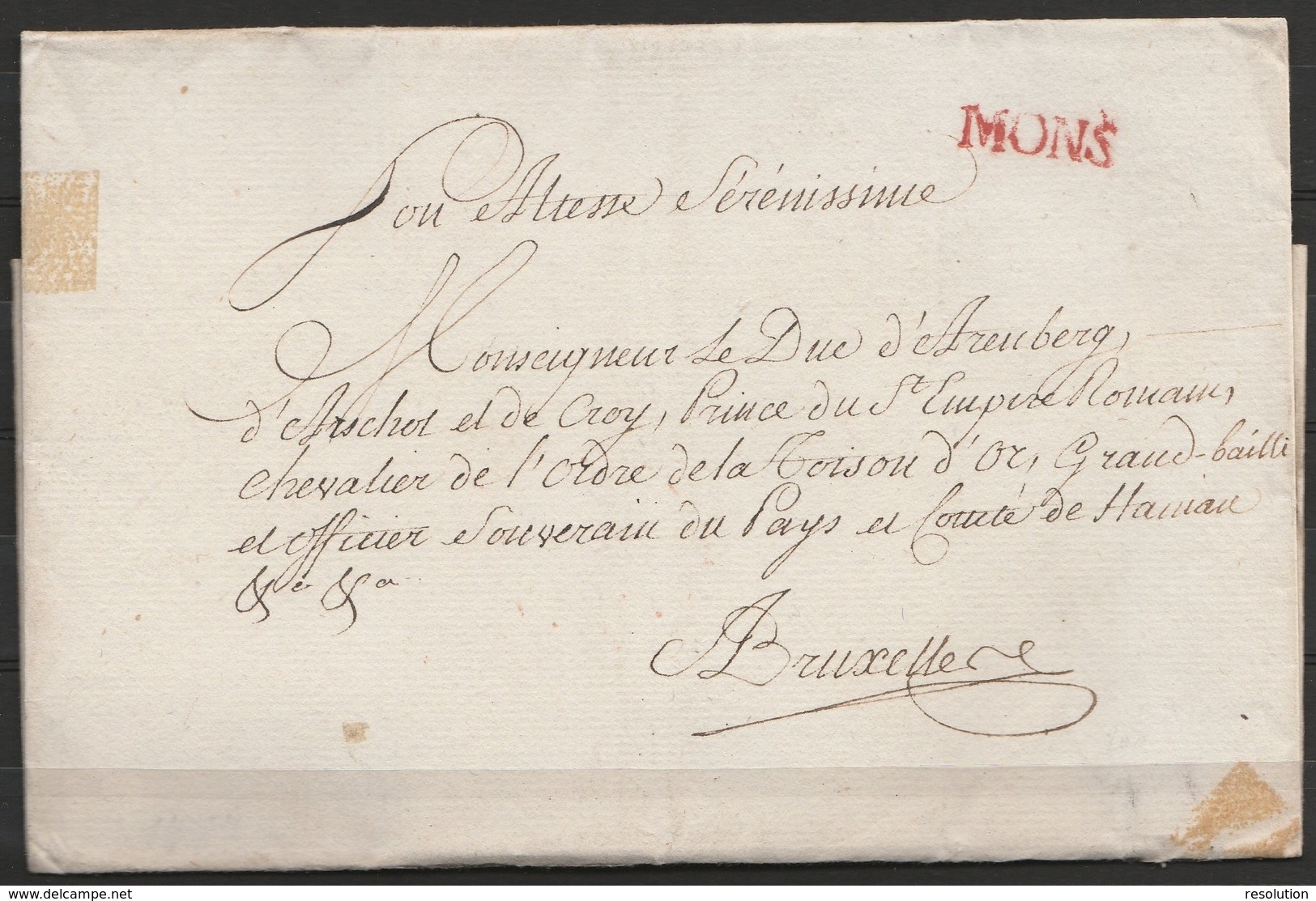 LSC Datée 1787 De MONS Pour Le Duc D'Arenberg à BRUXELLES + Griffe Rouge MONS - 1714-1794 (Austrian Netherlands)