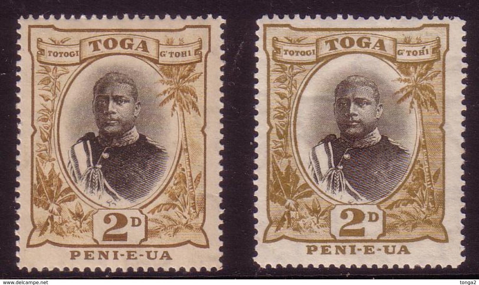 Early Tonga 1897 SG 40 + SG 40a - 2d King George - 5th + 6th Printings With Hilt - Mint Cat £52.00 - Tonga (1970-...)