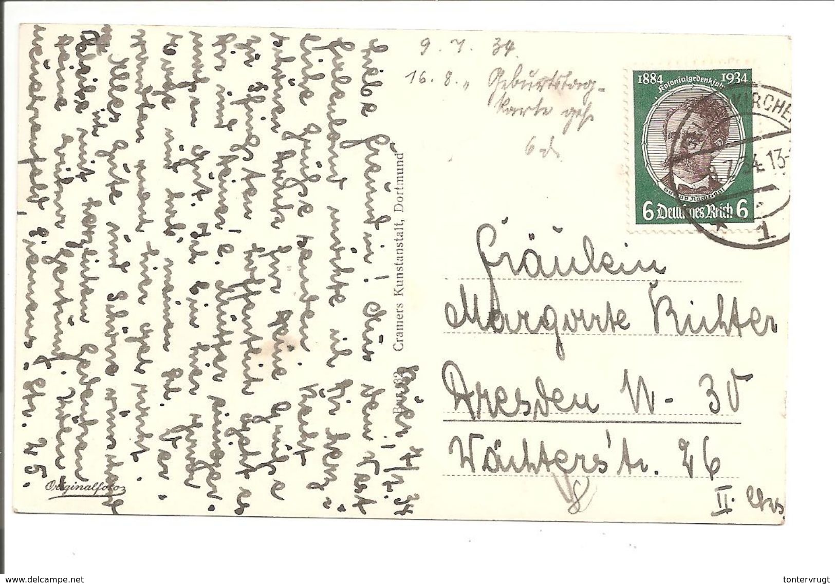 Kolonialfeier 1934.6Pf EF Mi 541.BUER>GELSENKIRCHEN>DRESDEN - Covers & Documents