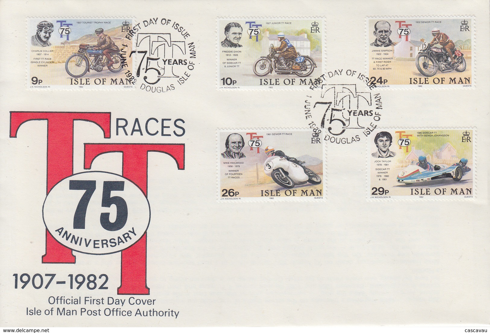 Enveloppe  FDC  1er  Jour    ILE   DE   MAN    75éme  Anniversaire  Des  Courses  De   Motos   TOURIST  TROPHY   1982 - Moto