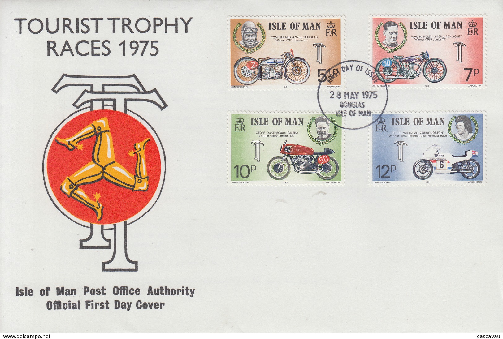 Enveloppe  FDC  1er  Jour    ILE   DE   MAN    Vainqueurs  Des  Courses  De   Motos   TOURIST  TROPHY   1975 - Moto