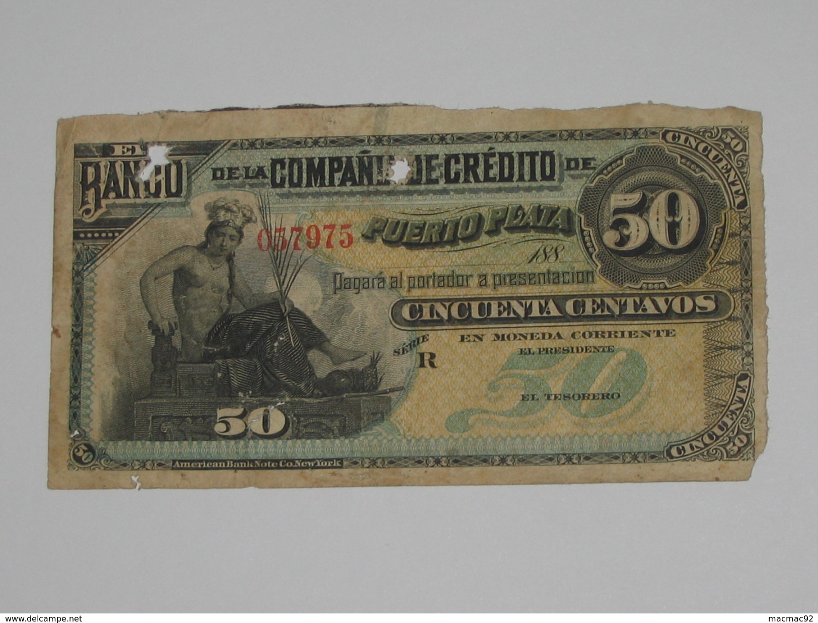 50 Cincuenta Centavos - El Banco De La Compania De Crédito De PUERTO PLATA   **** EN ACHAT IMMEDIAT **** - Dominicana