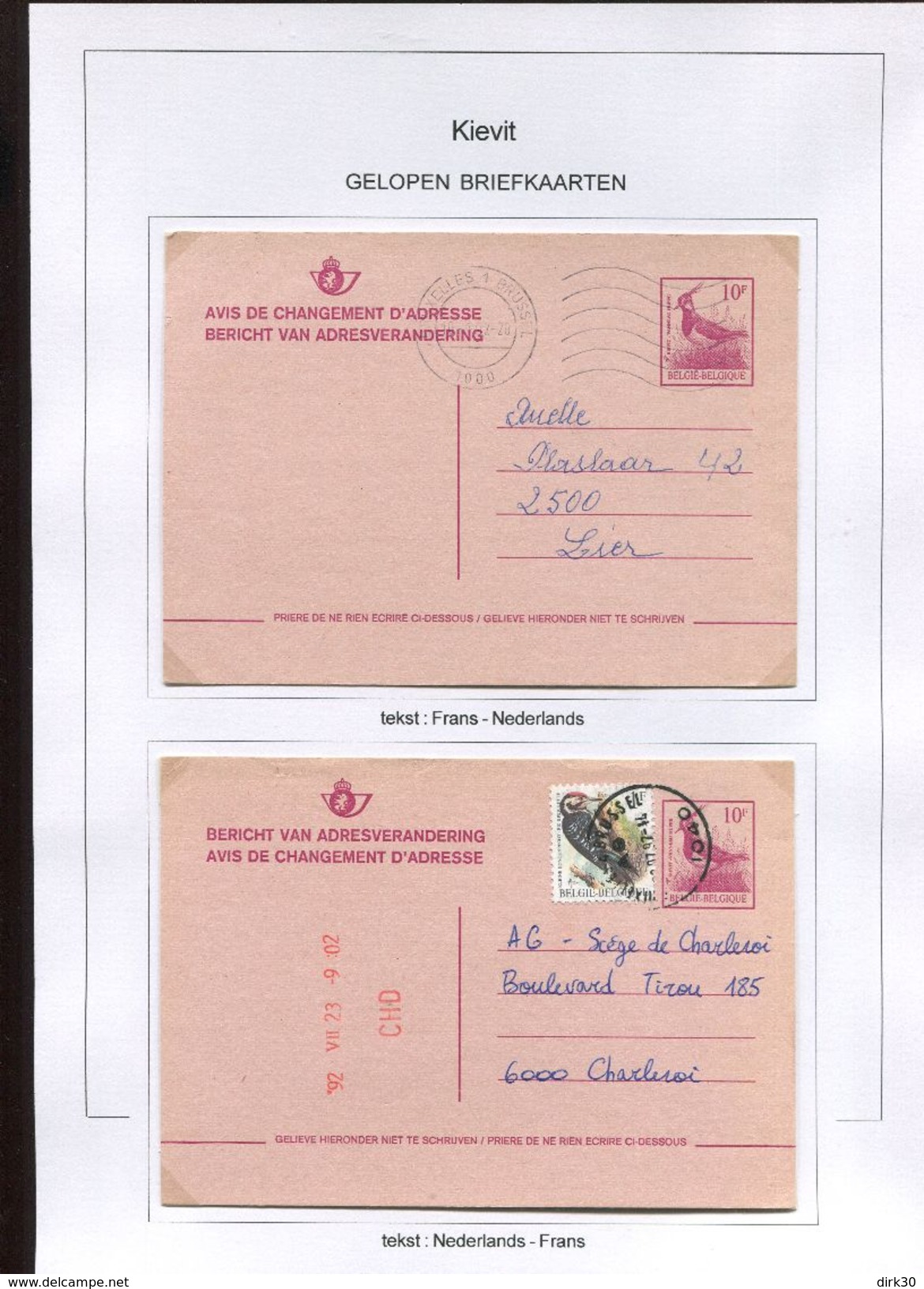 Belgie 4367 4 X Cartes Postales KIEVIT Andre Buzin Birds RR - Avis Changement Adresse