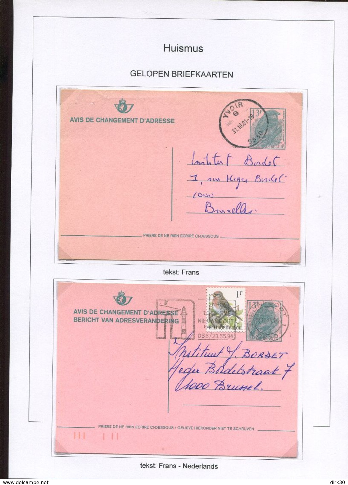 Belgie 3 X Cartes Postales HUISMUS Andre Buzin Birds RR - Avis Changement Adresse