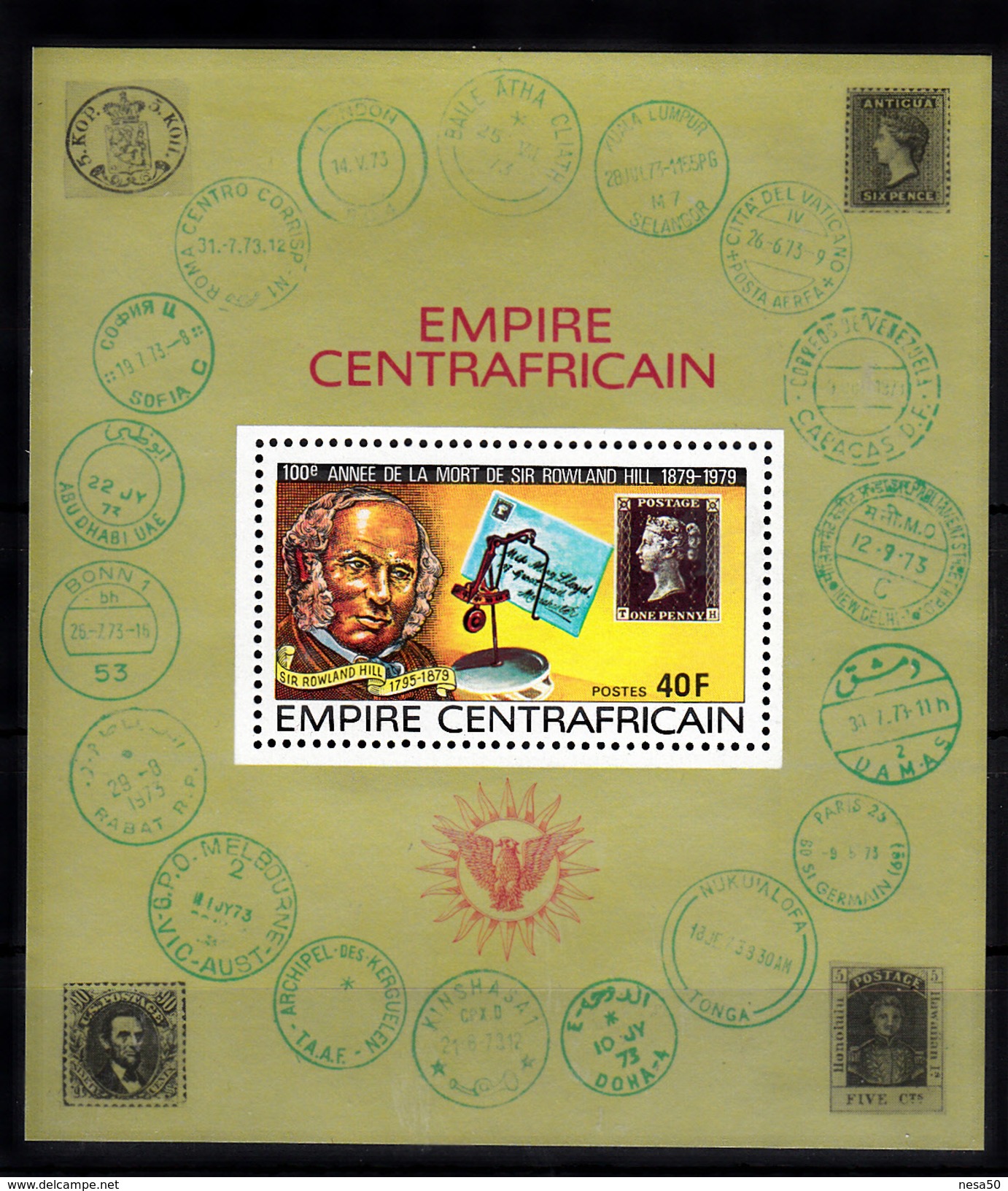 Centraal-Afrikaanse Rep. 1978 Mi Nr  Blok 40 , Sir Rowland Hill, Stamp On Stamp - Centraal-Afrikaanse Republiek