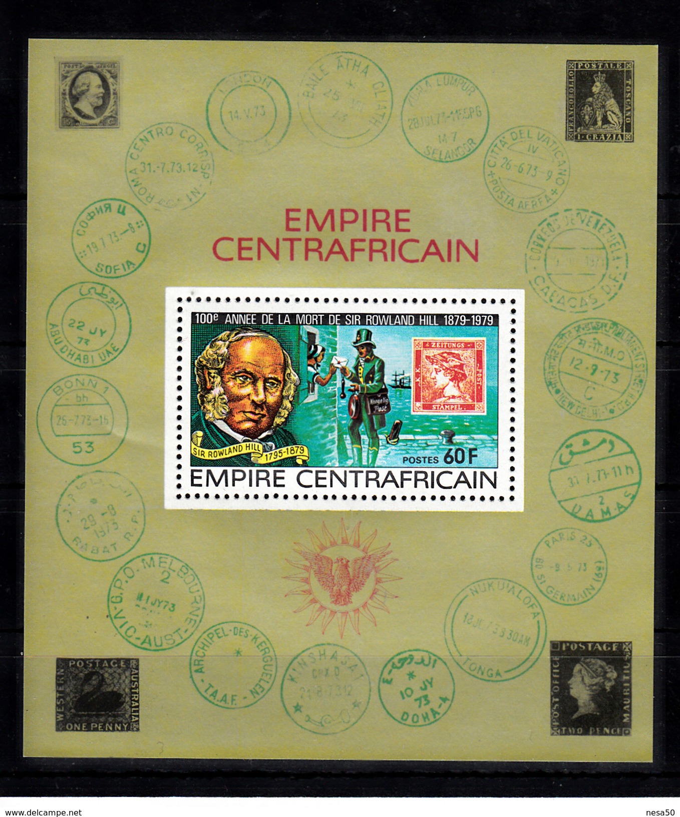 Centraal-Afrikaanse Rep. 1978 Mi Nr  Blok 42 , Sir Rowland Hill, Stamp On Stamp,  Post - Centraal-Afrikaanse Republiek