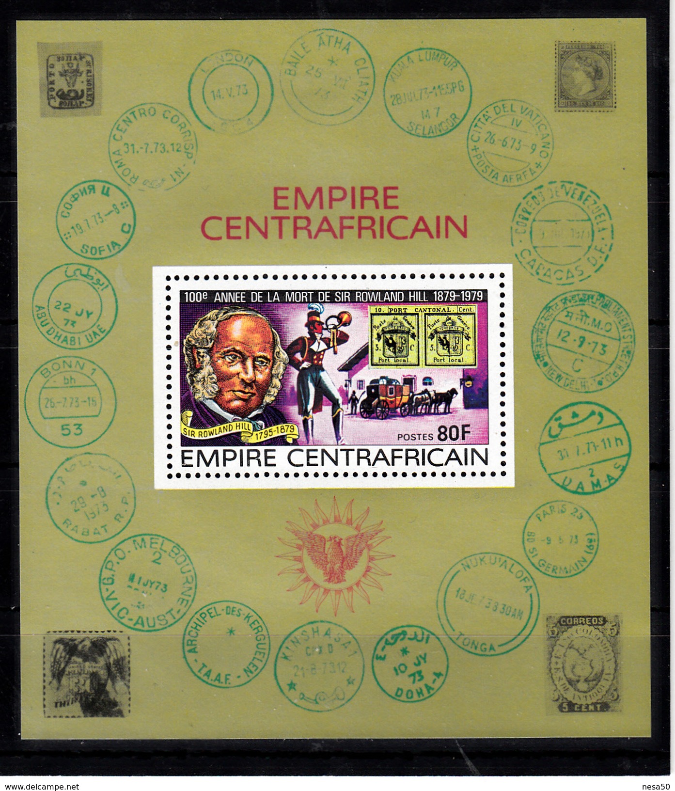 Centraal-Afrikaanse Rep. 1978 Mi Nr  Blok 45 , Sir Rowland Hill, Stamp On Stamp,  Luchtballon, Air Balloon - Centraal-Afrikaanse Republiek