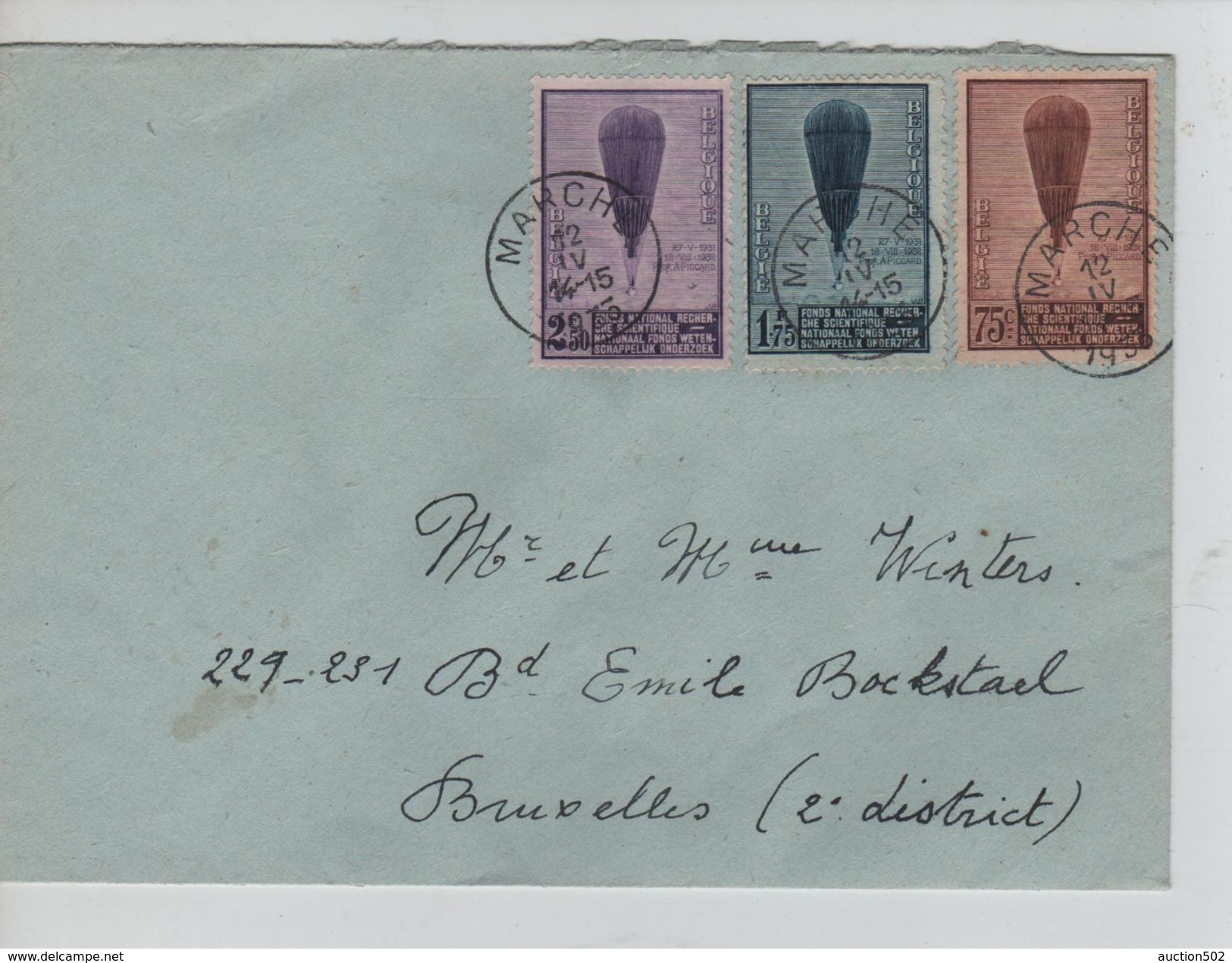 TP 353-354-355 Ballon Piccard S/L.c.Marche 12/4/1933 V.Bld Emile Bockstael BXL 2° District PR5010 - Covers & Documents