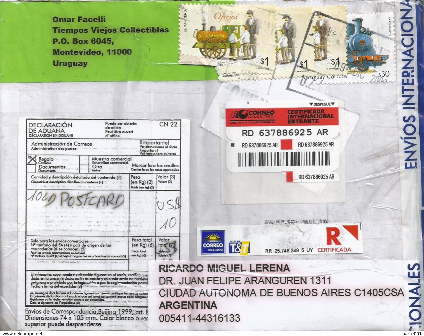 Uruguay 2008 Montevideo Peanut Vendor Train Loc Railways Registered Cover - Uruguay