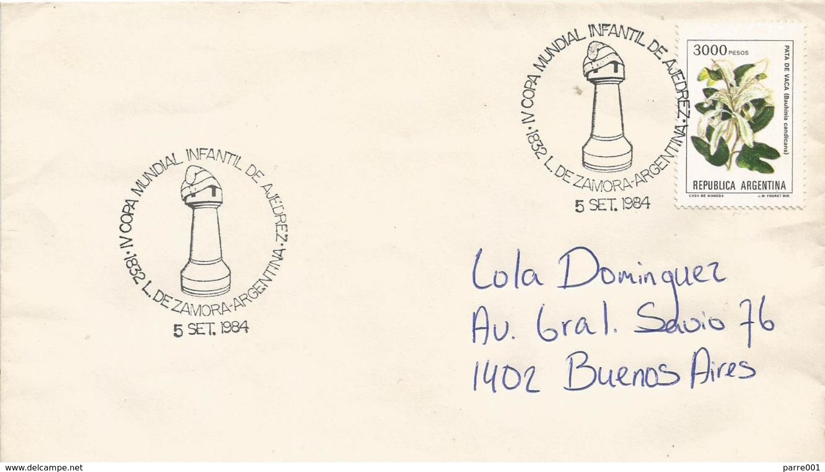 Argentina 1984 Zamora 4th Youth Chess World Cup Handstamp Cover - Schaken