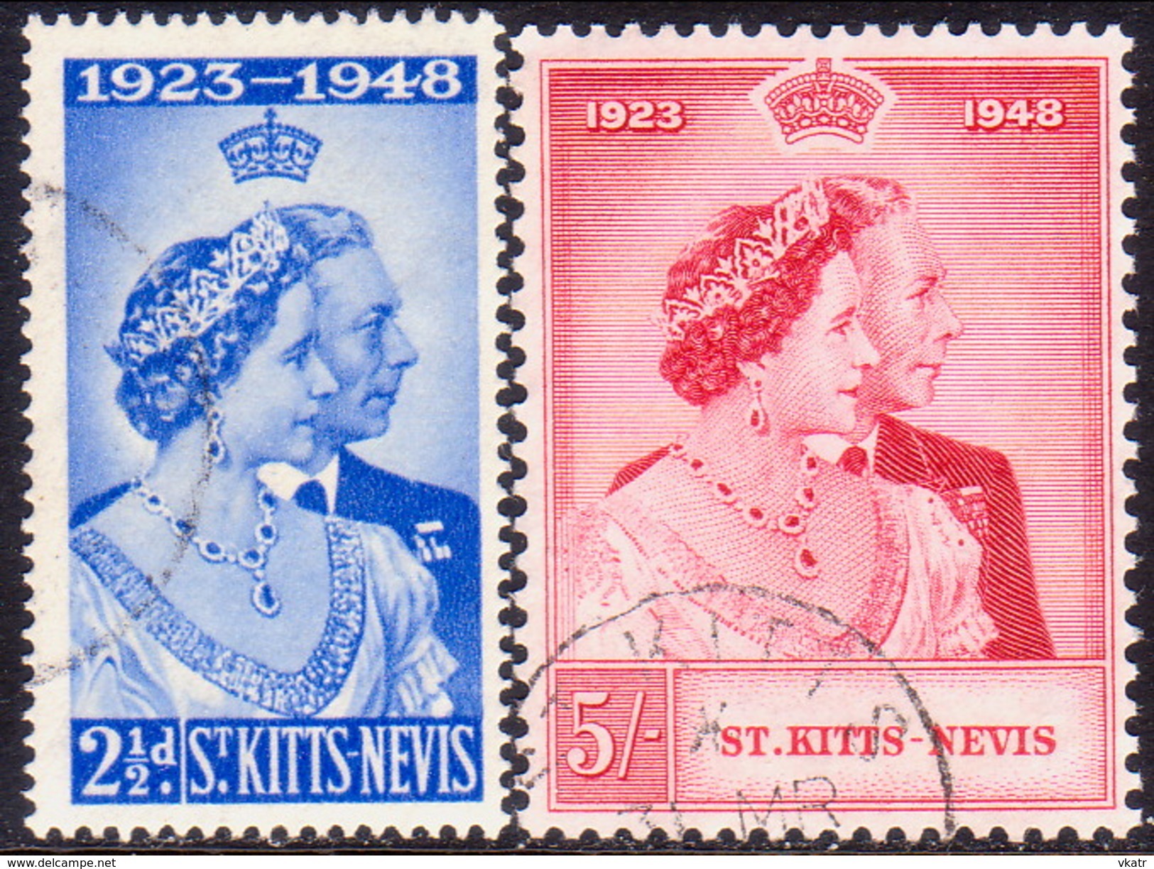 ST KITTS_NEVIS 1949 SG #80-81 Compl.set Used Royal Silver Wedding - St.Christopher-Nevis-Anguilla (...-1980)