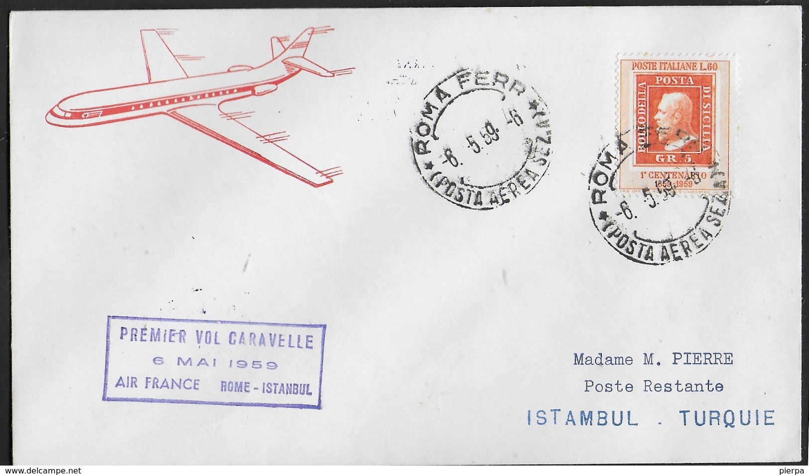 PRIMO VOLO - AIR FRANCE - ROMA - ISTAMBUL - 06.05.1959 - Poste Aérienne