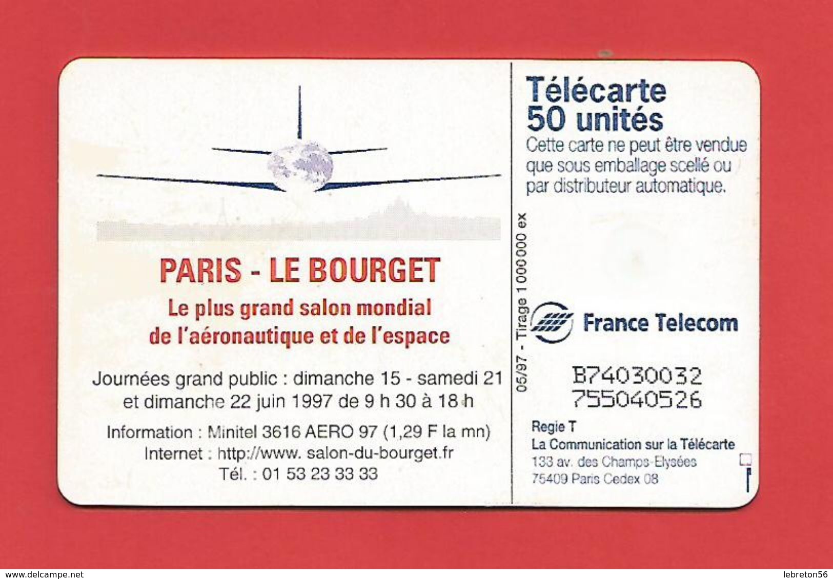 TELECARTE 50 U TIRAGE 1000 000 EX. PARIS LE BOURGET - Avions