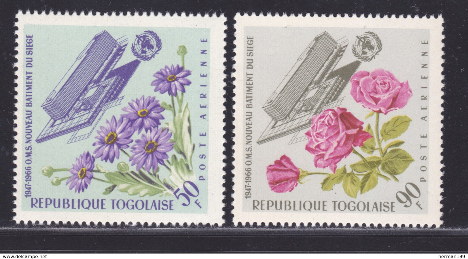 TOGO AERIENS N°   55 & 56 ** MNH Neufs Sans Charnière, TB  (D3372) OMS, Fleurs - Togo (1960-...)