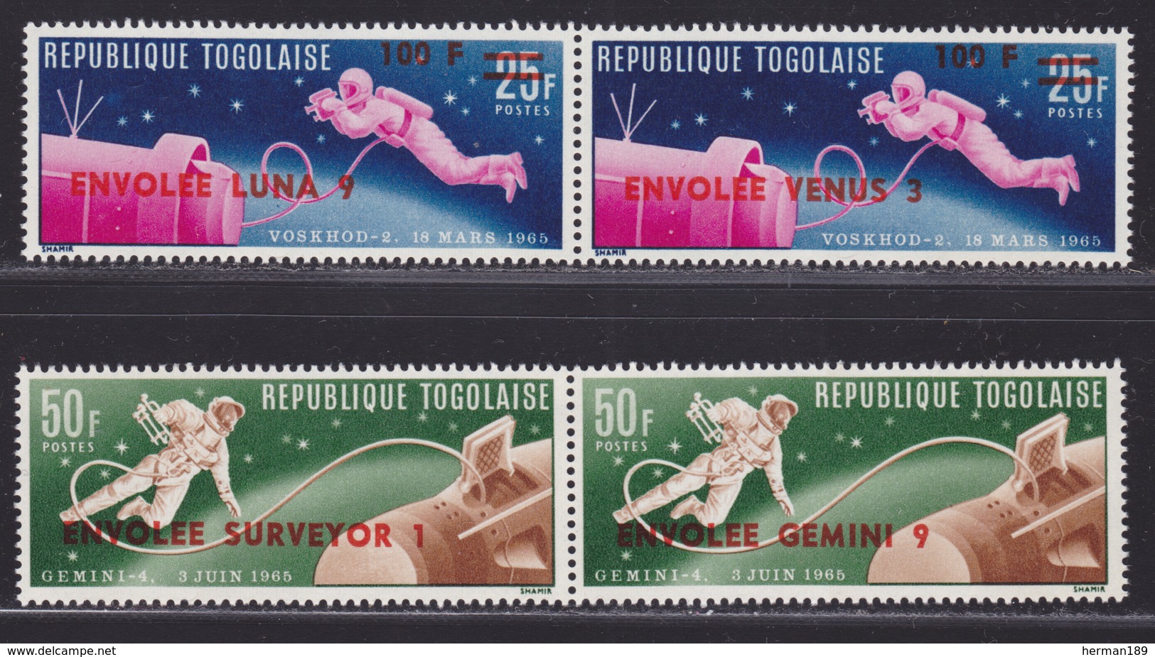 TOGO N°  481 à 484 ** MNH Neufs Sans Charnière, TB  (D3374) Cosmos, Surveyor 1, Gémini 9, Luna 9, Vénus 3 - Togo (1960-...)