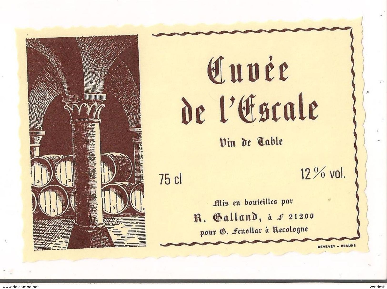 Etiquette Cuvée De L'Escale - Vin De Table - R.Galland - Pour Fenollar à Recologne - - Rotwein