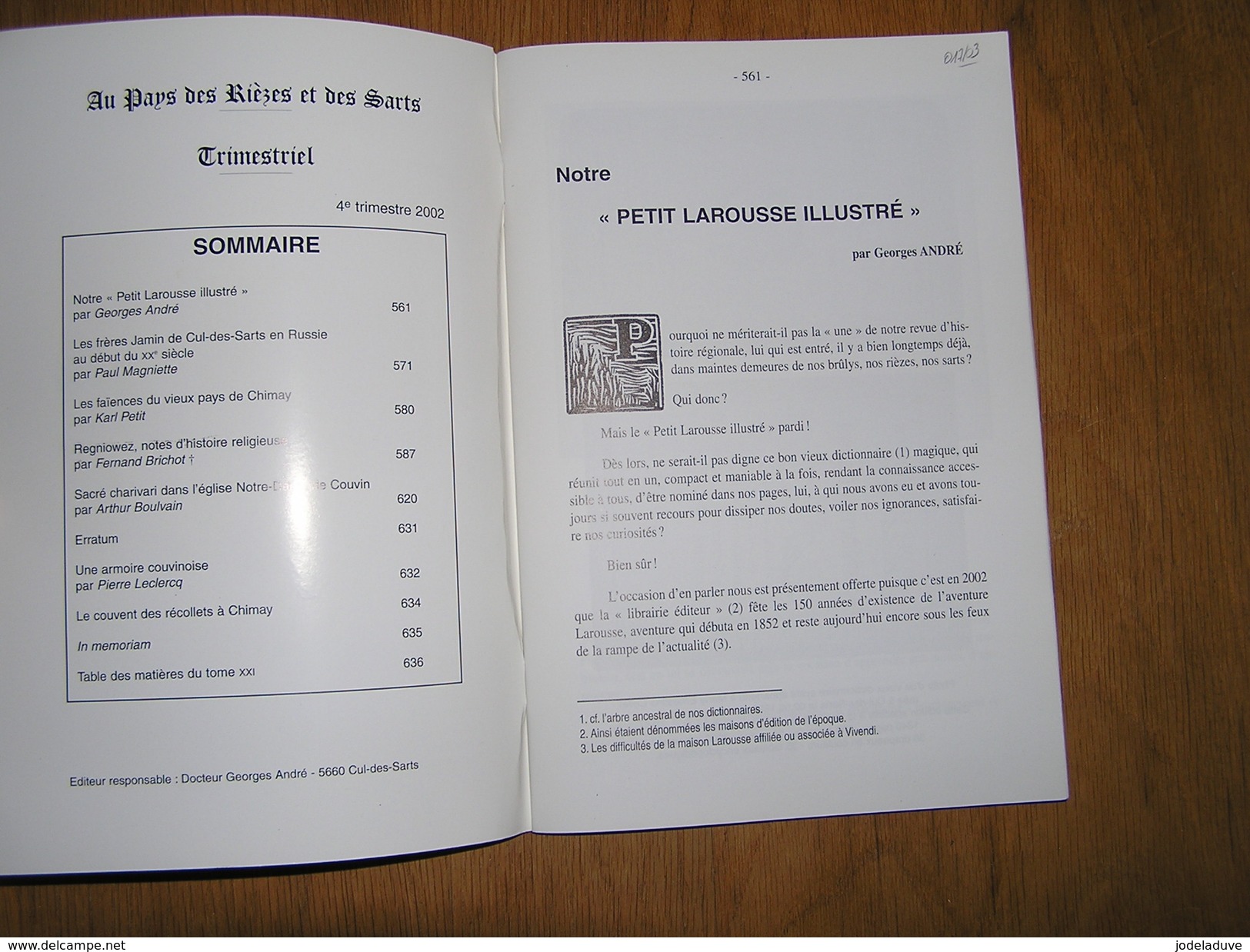 AU PAYS DES RIEZES & DES SARTS N° 168 Régionalisme Jamin Poêle Poêlerie Fonderie Faïences Chimay Couvent Charivari - Belgium