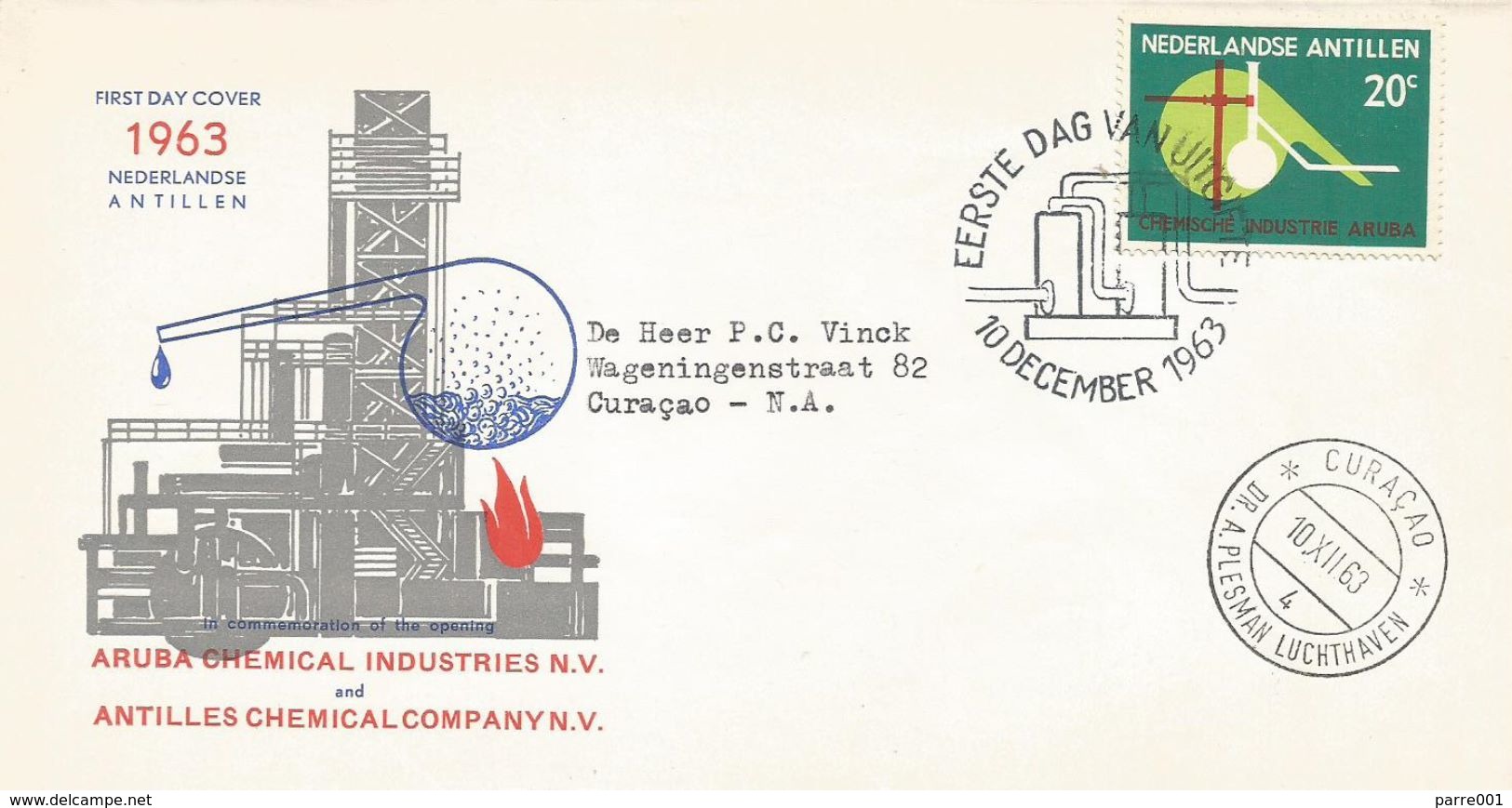 Netherlands Antilles 1963 Curacao Chemical Industry Aruba FDC Cover - Fabrieken En Industrieën