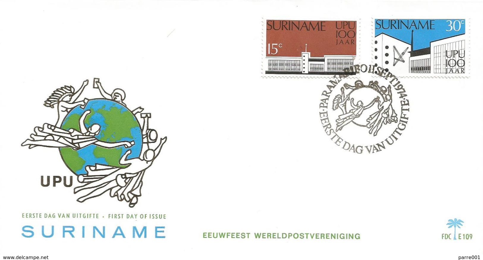 Surinam Suriname 1974 Paramaribo UPU Centenary FDC Cover - U.P.U.