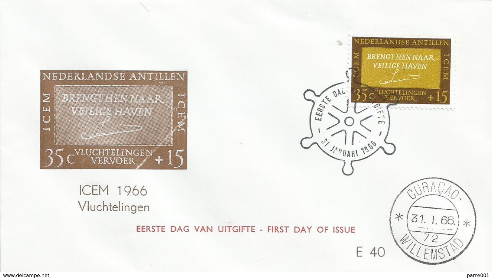 Netherlands Antilles 1966 Curacao Refugee ICEM Agreement FDC Cover - Refugees