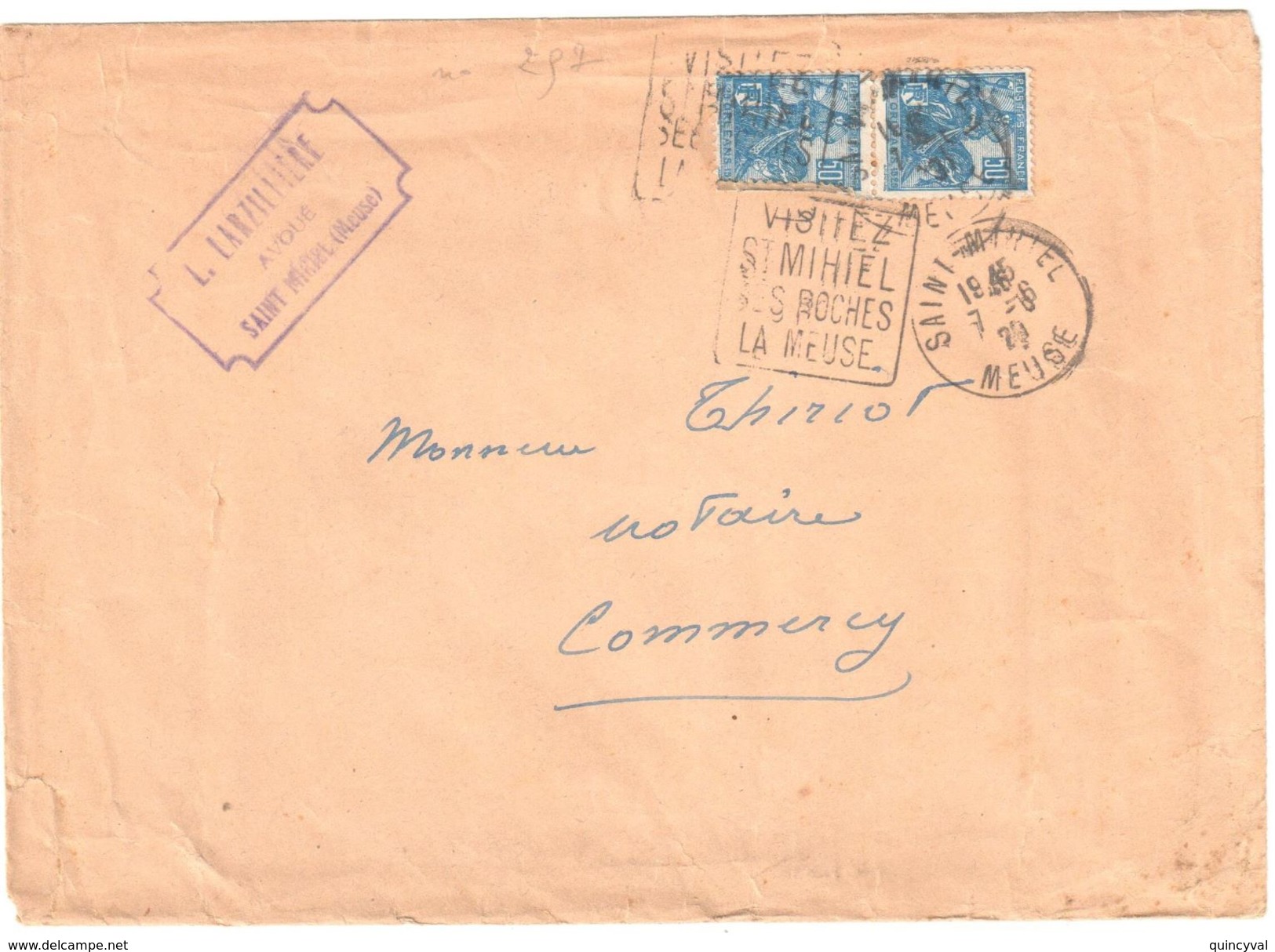 4298 St MIHIEL Meuse 55 Lettre 3° Ech Tarif 9 8 1926 Jeanne D'ARC 50c Bleu Ob 1929 Daguin Flamme STMI302 Yv 257 - Brieven En Documenten