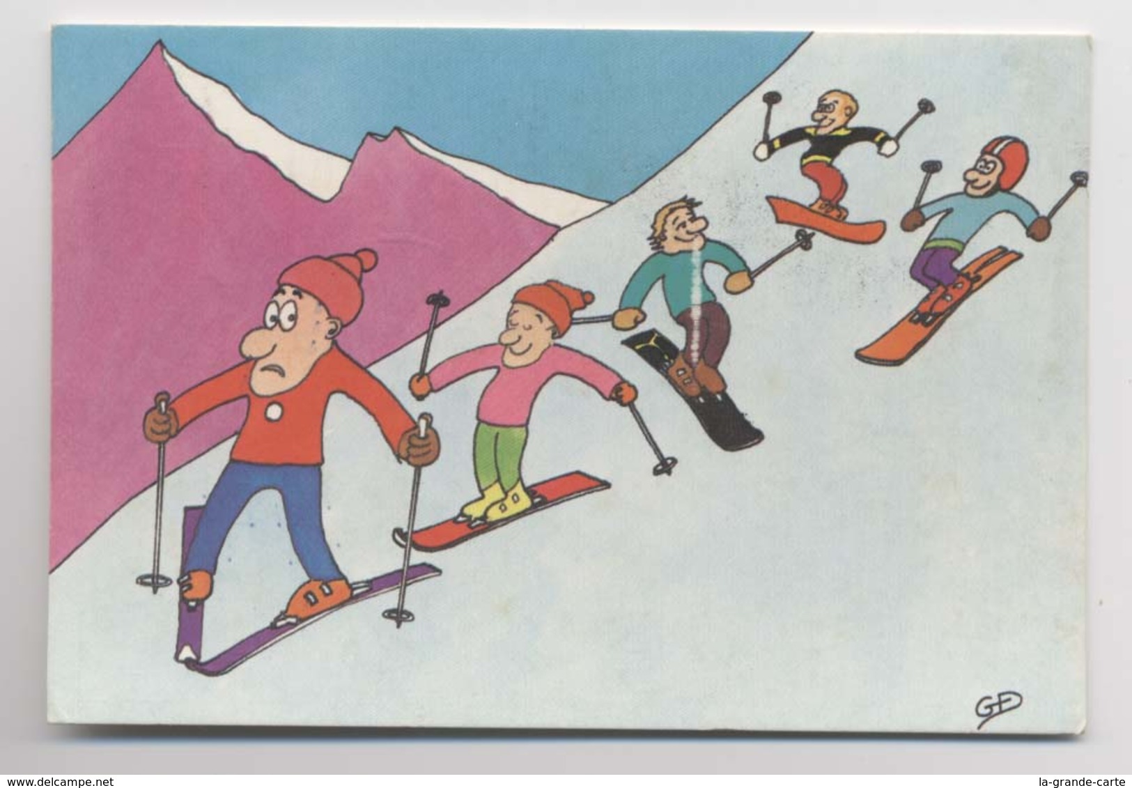Illustration GUY DELAUNAY - Suivez Mes Traces - SKIEURS - Monoski - Snowboard - Sport Invernali