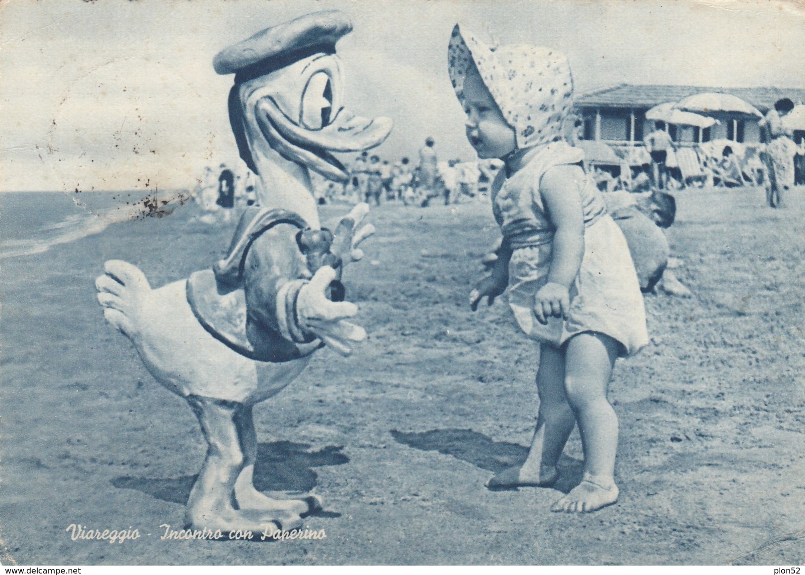 11324-VIAREGGIO(LUCCA)-INCONTRO CON PAPERINO SULLA SPIAGGIA DI UNA BIMBA-1951-FG - Viareggio