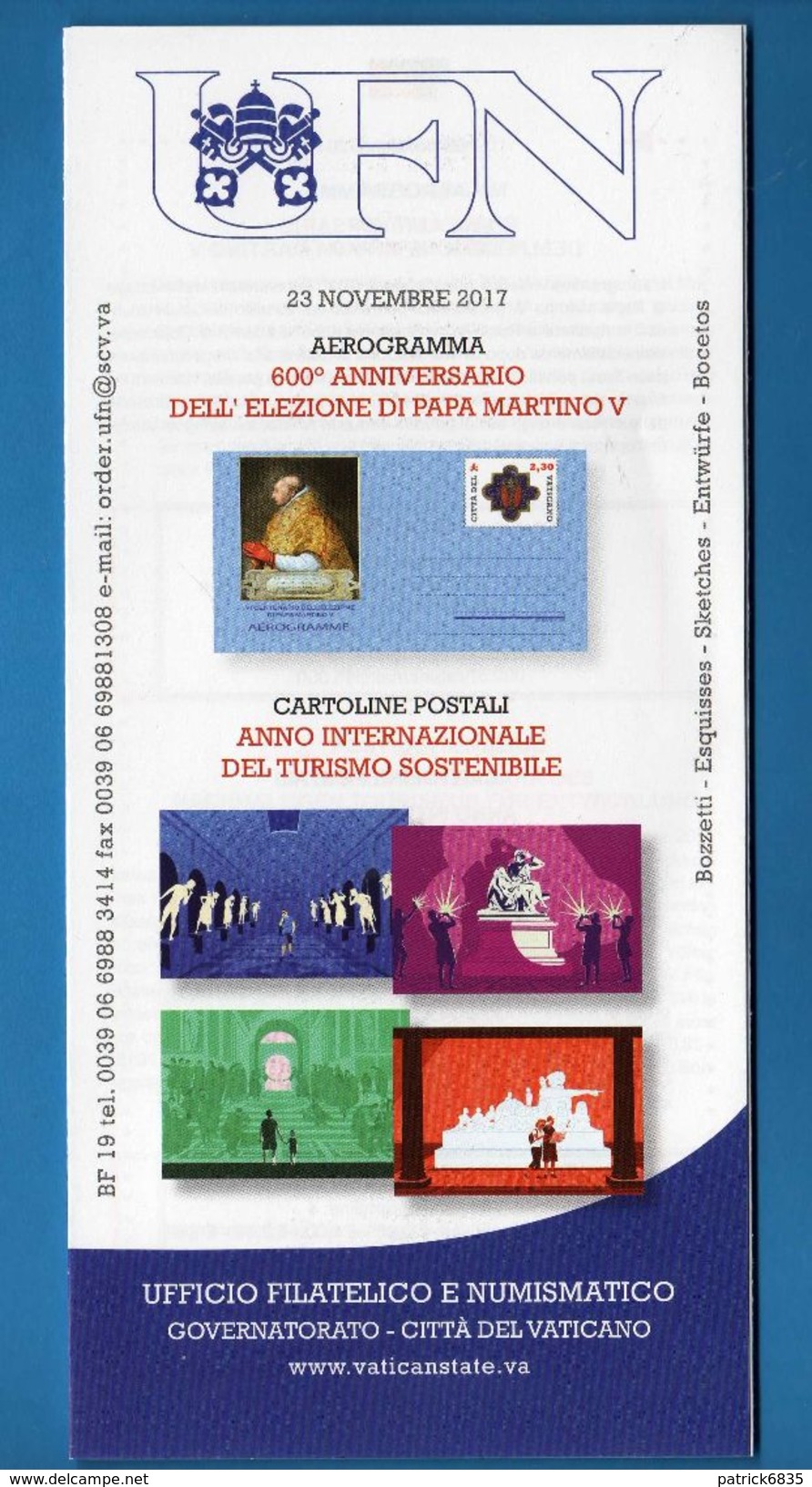 VATICANO-Bollettino Ufficiale 2017-  Aerogramma, Papa Martino V - Cartoline, Turismo Sostenibile  . Vedi Descrizione - Storia Postale