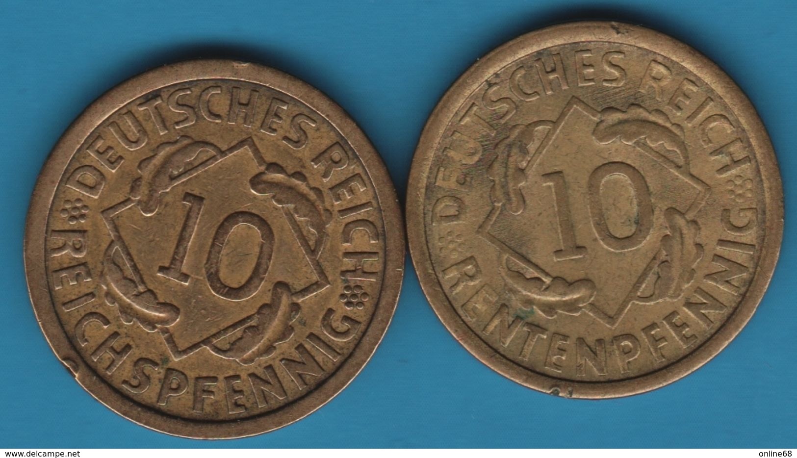 DEUTSCHES REICH LOT 10 RENTEN + REICHSPFENNIG 1924 A - 10 Rentenpfennig & 10 Reichspfennig