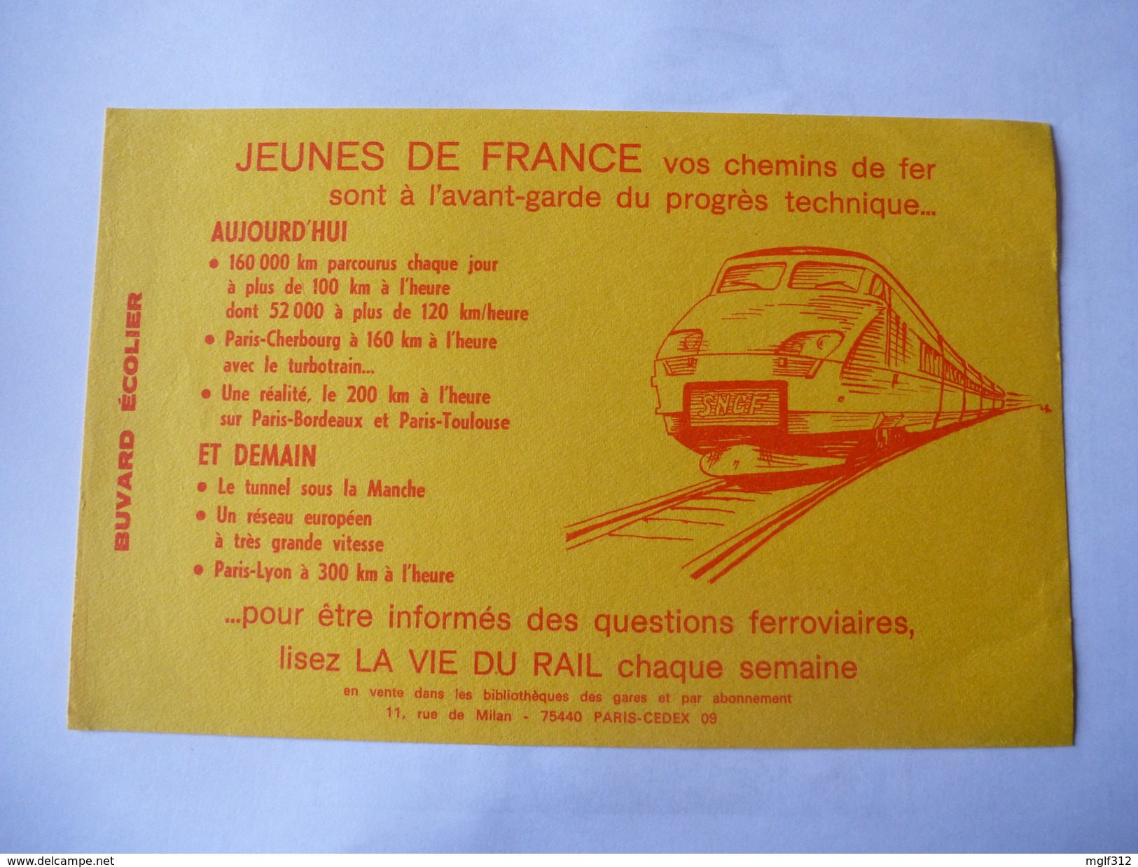 Buvard LA VIE DU RAIL - SNCF - TGV  . Détails 2 Scans. - Transport