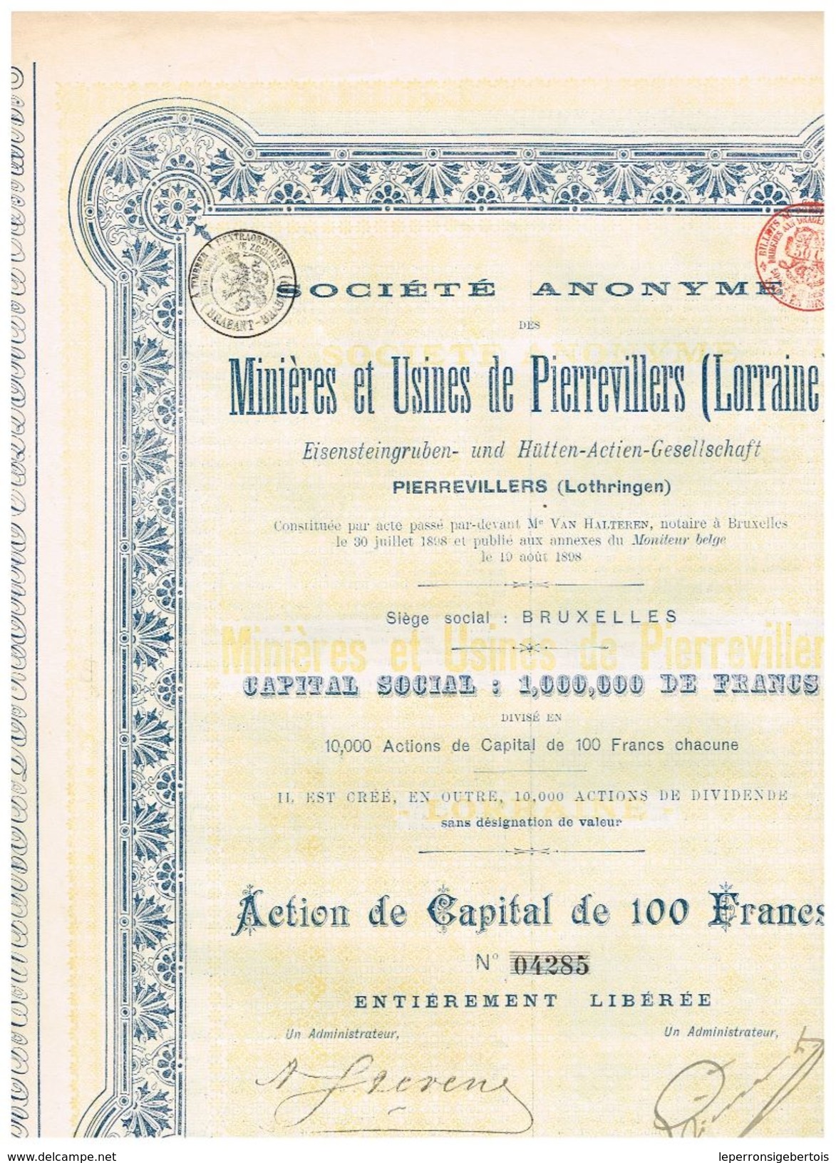 Action Ancienne - Minières Et Usines De Pierrevillers (Lorraine) - Titre De 1898 - Industrie